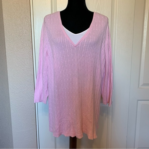 Vintage Lane Bryant 100% Cotton Pink Cable Knit V‎ Neckline Sweater Size 26/28